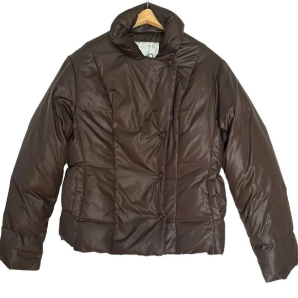 Y2K Gap Brown Boxy Cropped Snap Front Down Puffer Jacket Size - Picture 1 of 7